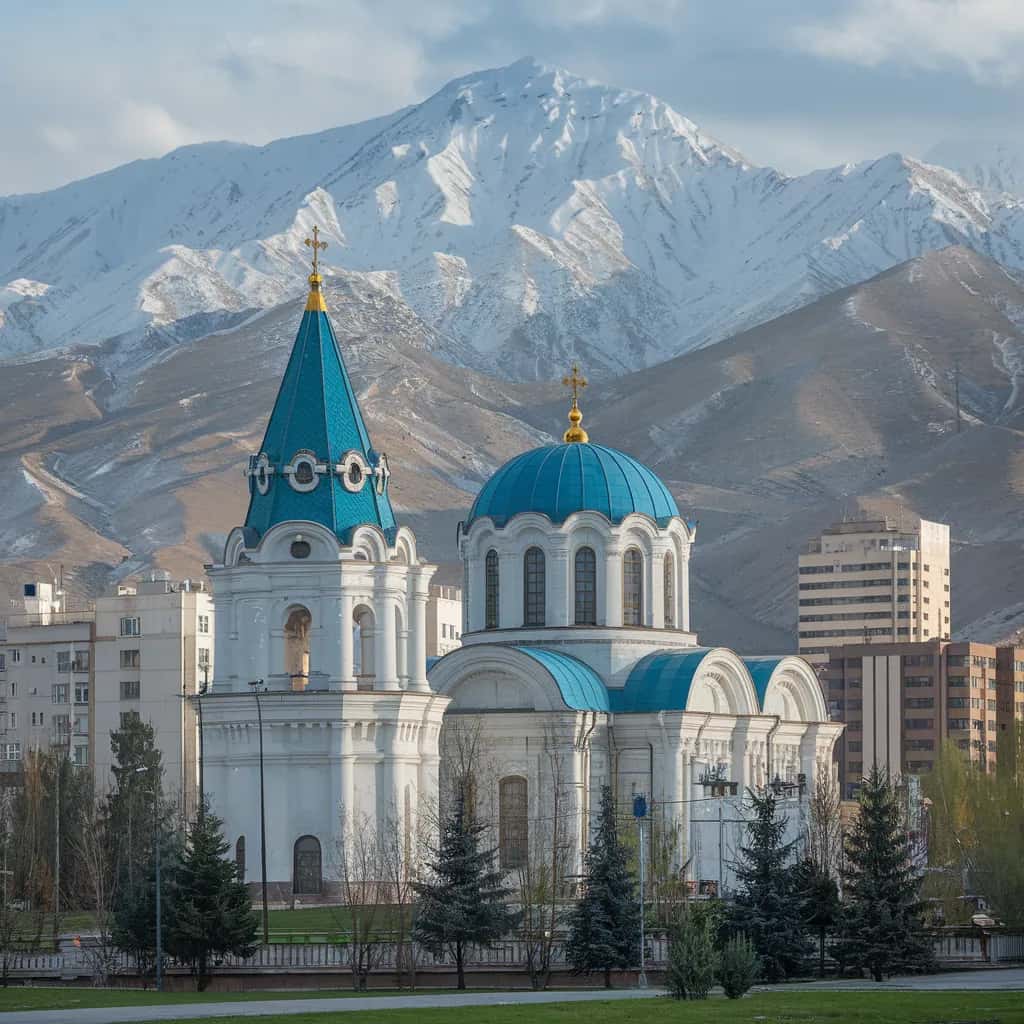 Almaty street view during March