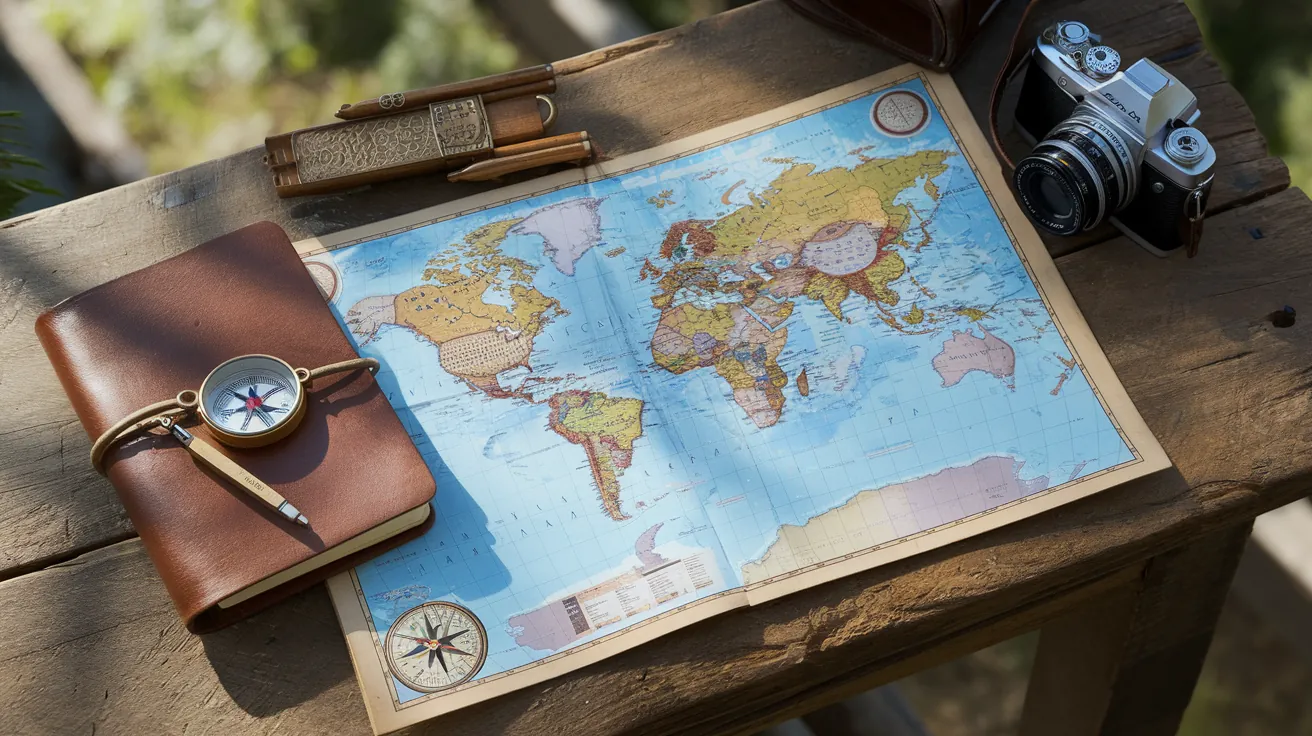 World map with travel destinations and search concept