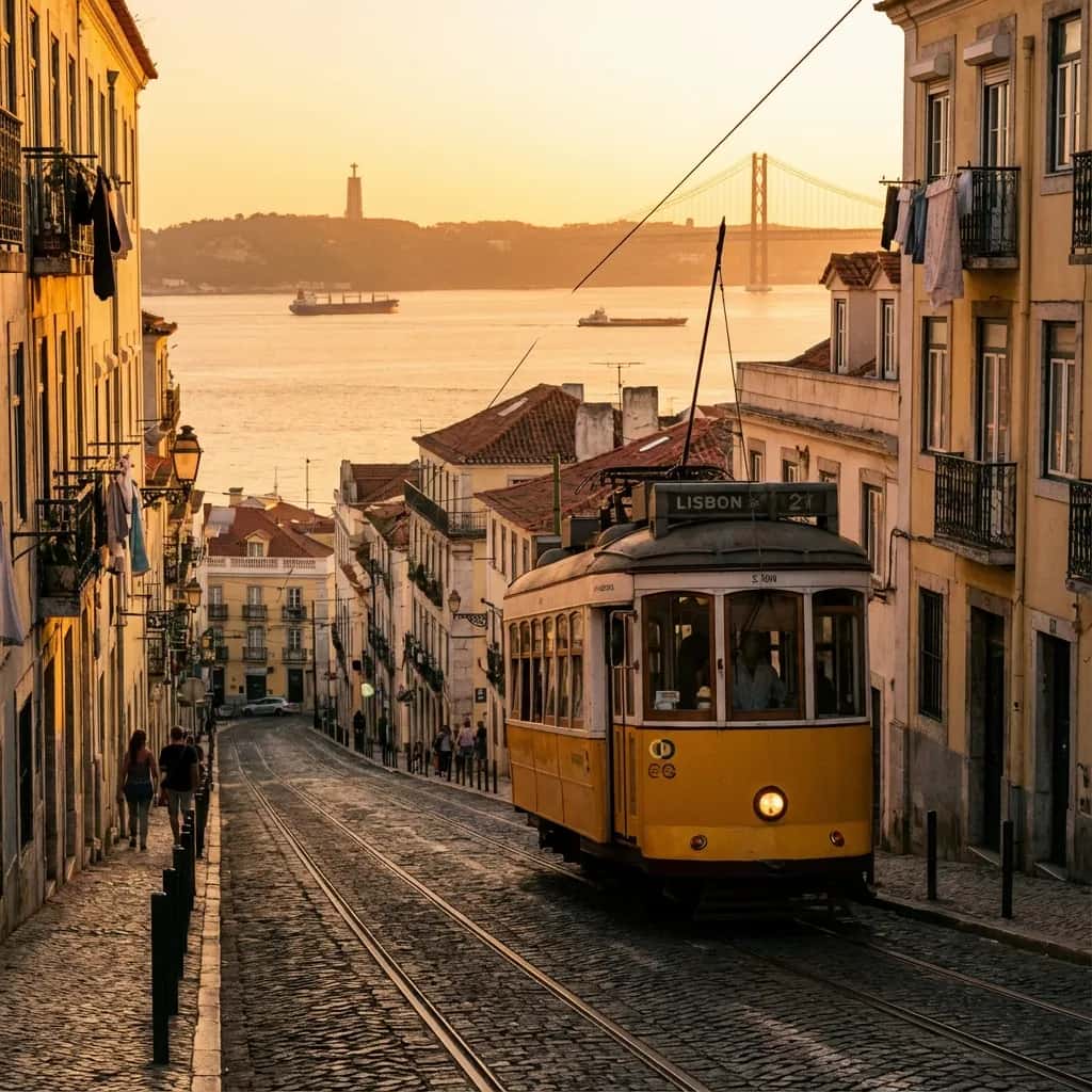 Lisbon street view during January