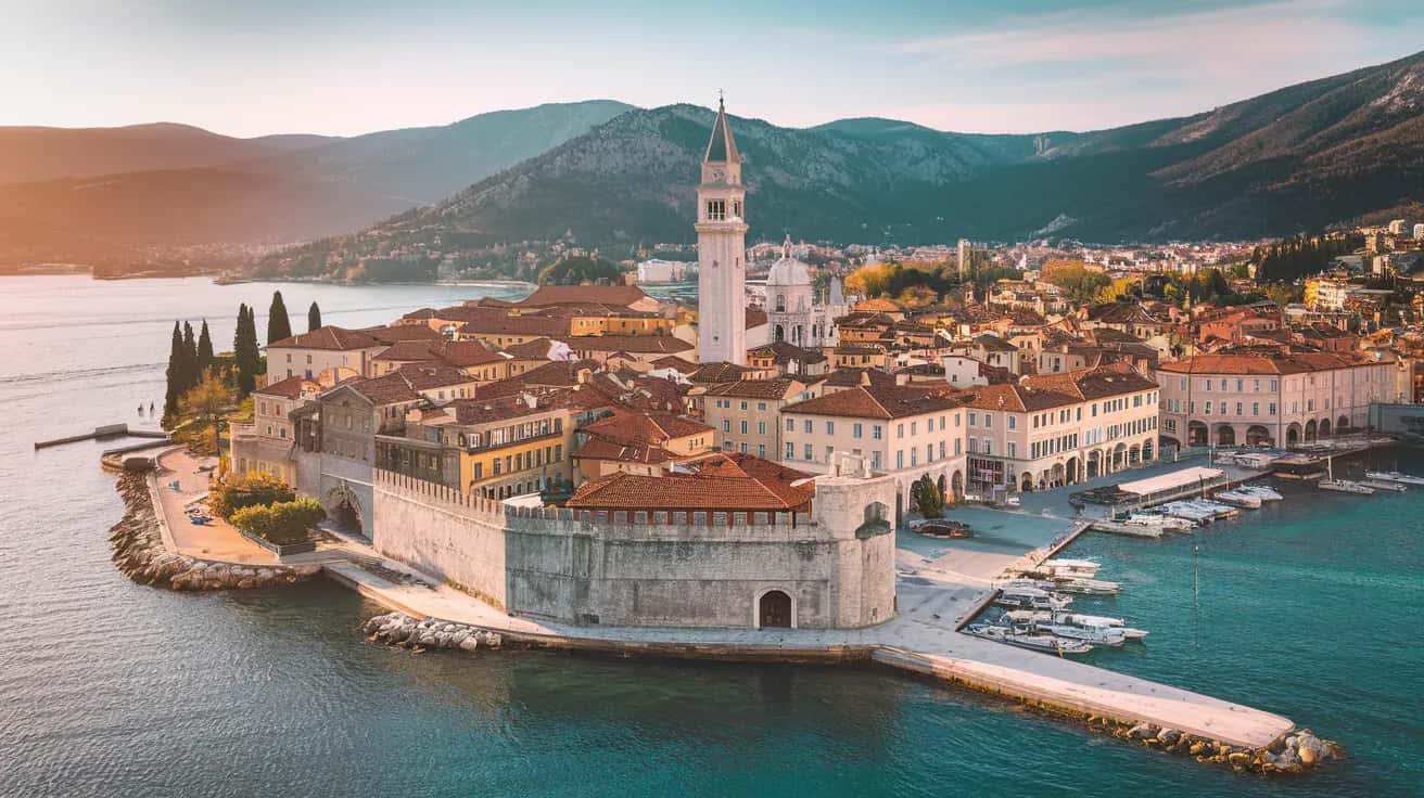 Piran street view during February