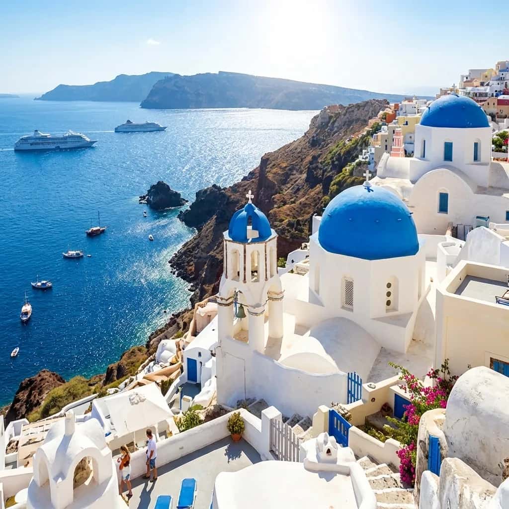 Santorini street view during April